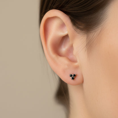 14K Gold Triple Black Diamond Trinity Cluster Stud Earrings