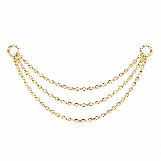 14K Gold Dangle Triple Cable Chain Earring Jacket