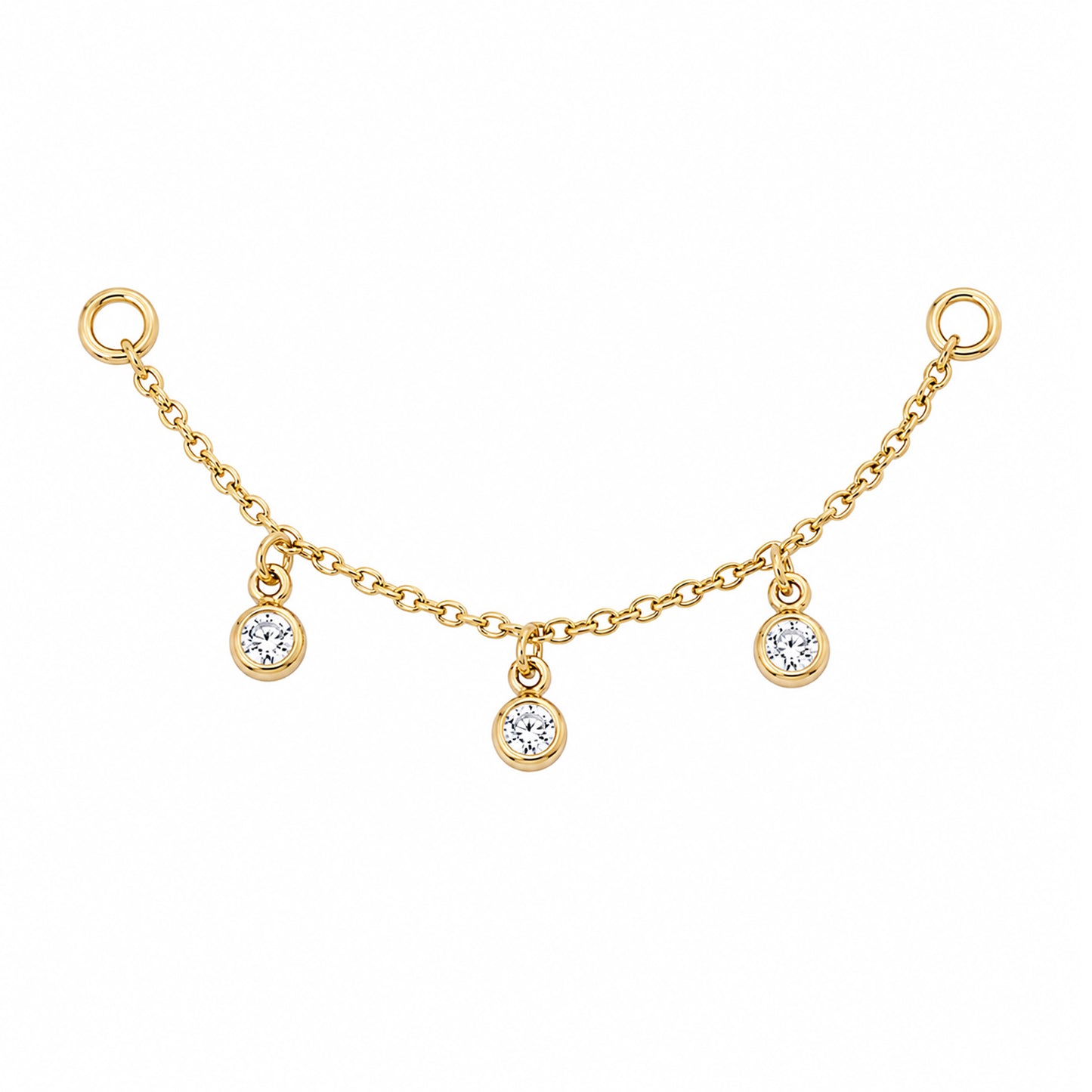 14K Gold Triple Diamond Dangle Chain Earring Jacket