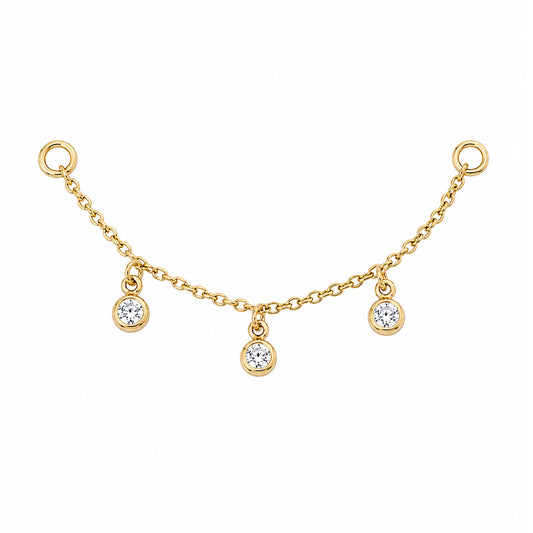 14K Gold Triple Diamond Dangle Chain Earring Jacket