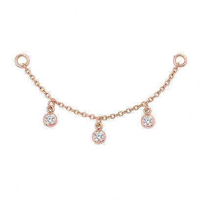 14K Gold Triple Diamond Dangle Chain Earring Jacket