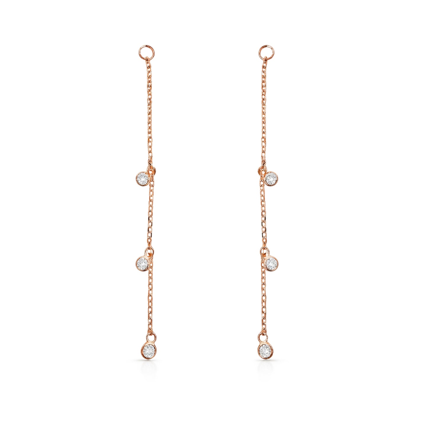 14K Gold 3 Diamond Fringe Dangle Chain Earring Jacket