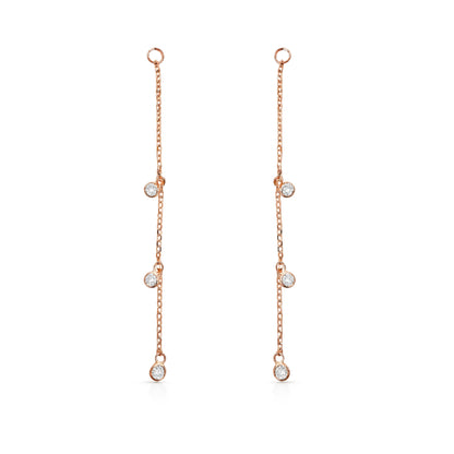 14K Gold 3 Diamond Fringe Dangle Chain Earring Jacket