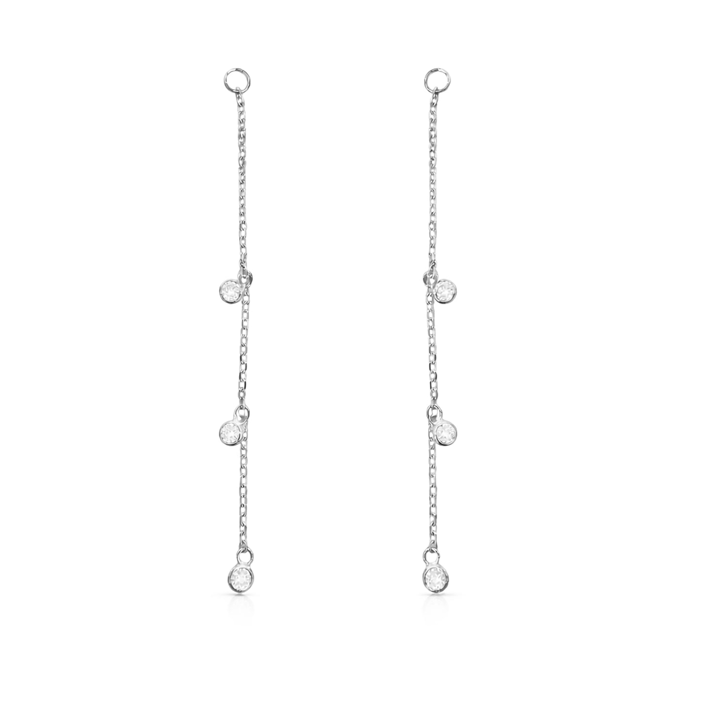 14K Gold 3 Diamond Fringe Dangle Chain Earring Jacket