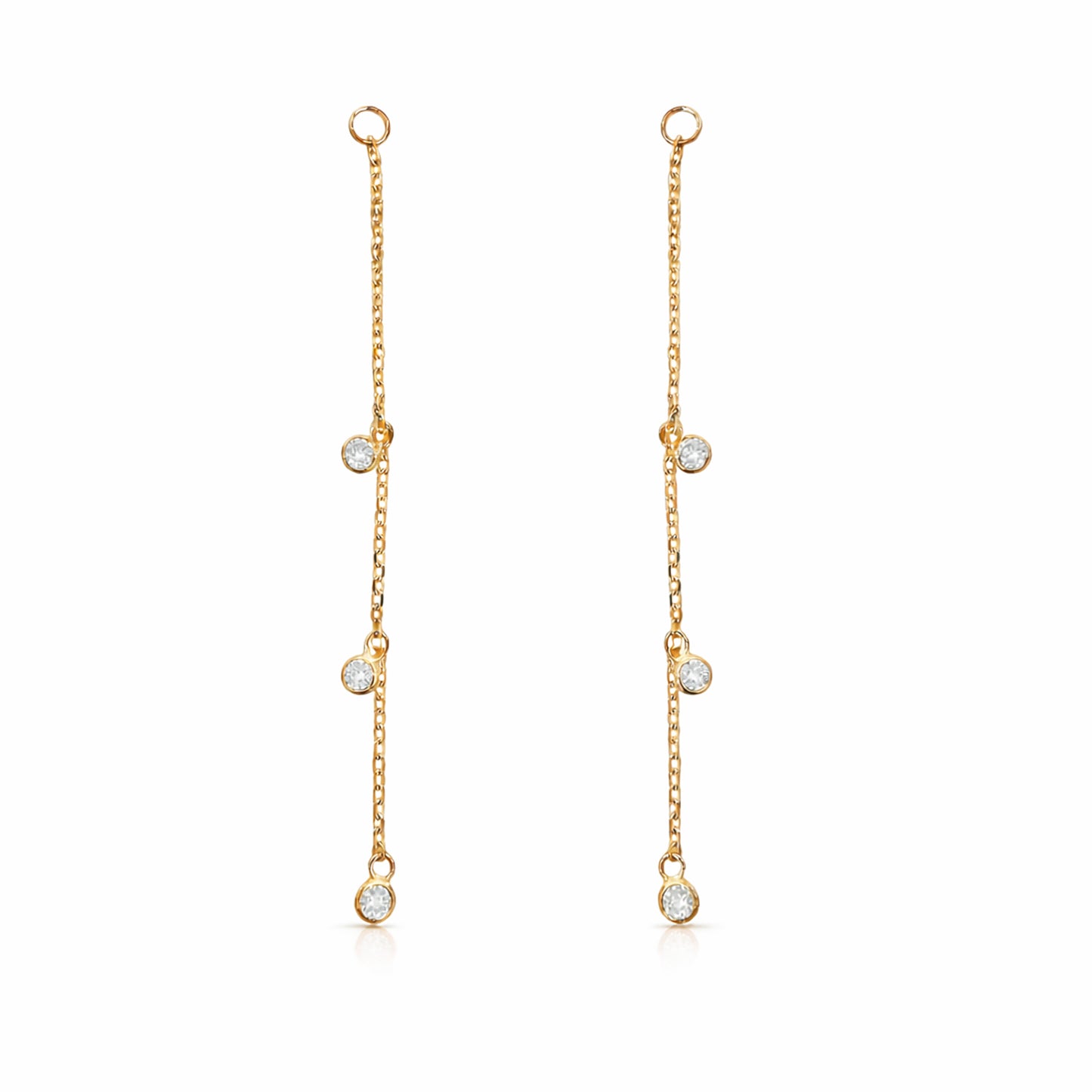 14K Gold 3 Diamond Fringe Dangle Chain Earring Jacket