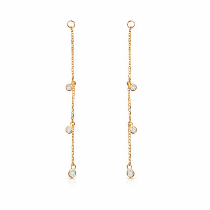 14K Gold 3 Diamond Fringe Dangle Chain Earring Jacket