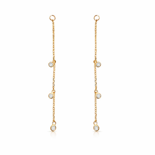 14K Gold 3 Diamond Fringe Dangle Chain Earring Jacket