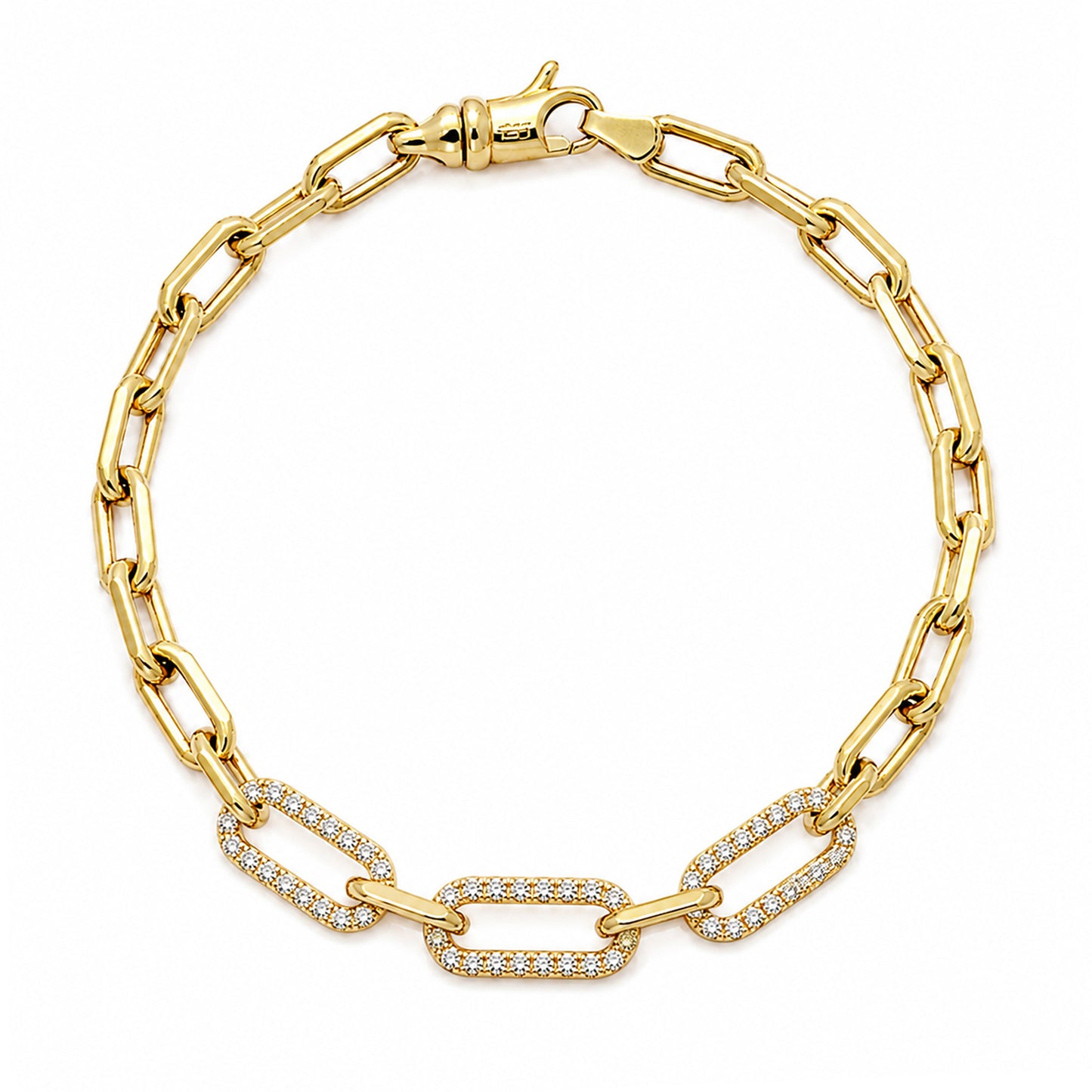 14K Gold Triple Diamond Thick Oval Link Bracelet ~ Small Links