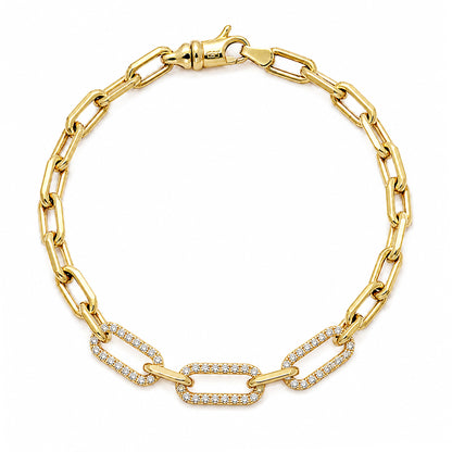 14K Gold Triple Diamond Thick Oval Link Bracelet ~ Small Links