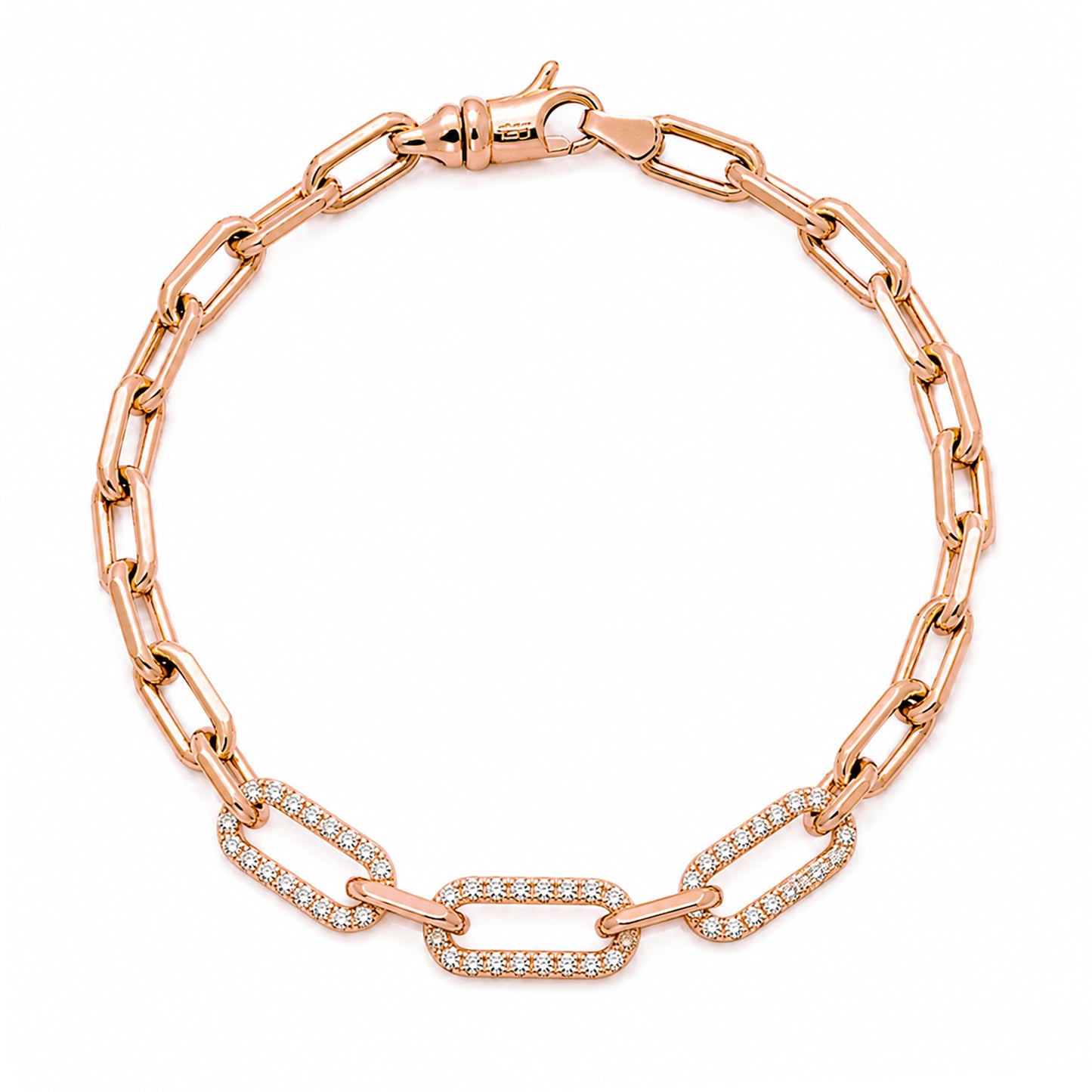 14K Gold Triple Diamond Thick Oval Link Bracelet ~ Small Links
