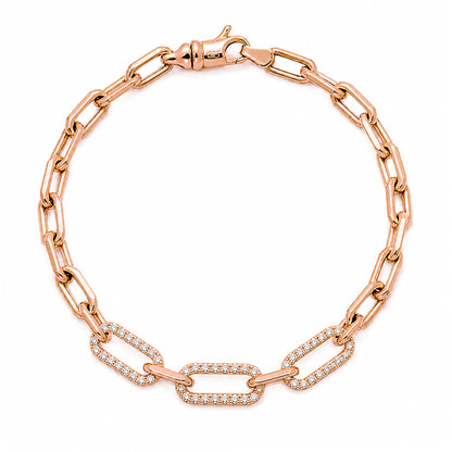 14K Gold Triple Diamond Thick Oval Link Bracelet ~ Small Links