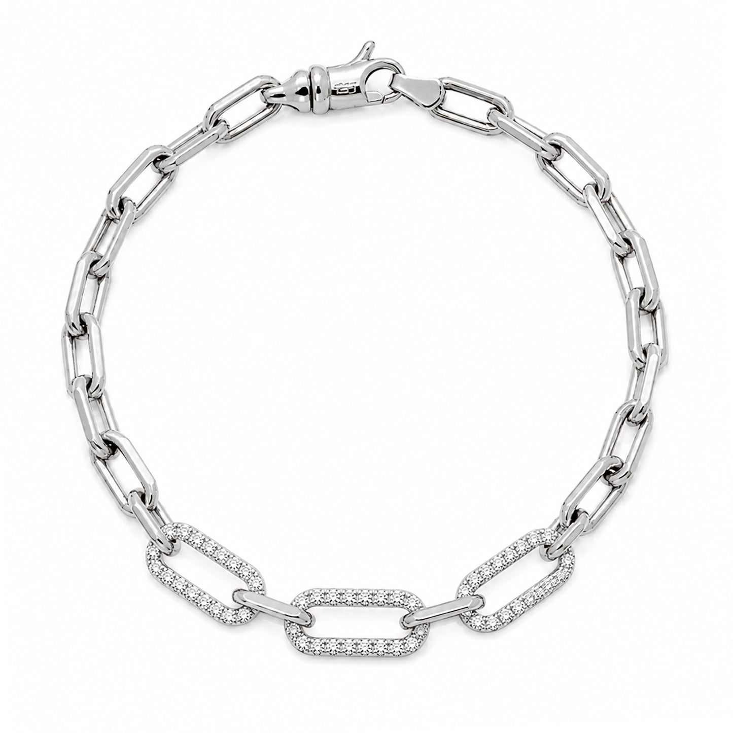 14K Gold Triple Diamond Thick Oval Link Bracelet ~ Small Links