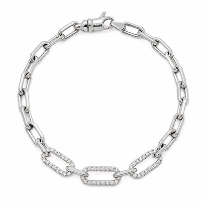 14K Gold Triple Diamond Thick Oval Link Bracelet ~ Small Links