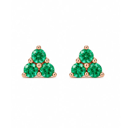 14K Gold Triple Emerald Trinity Cluster Stud Earrings