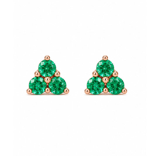 14K Gold Triple Emerald Trinity Cluster Stud Earrings