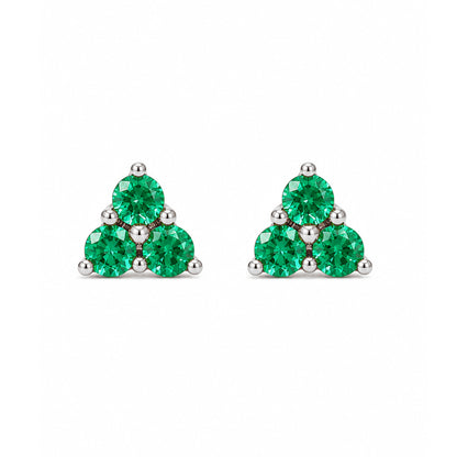 14K Gold Triple Emerald Trinity Cluster Stud Earrings