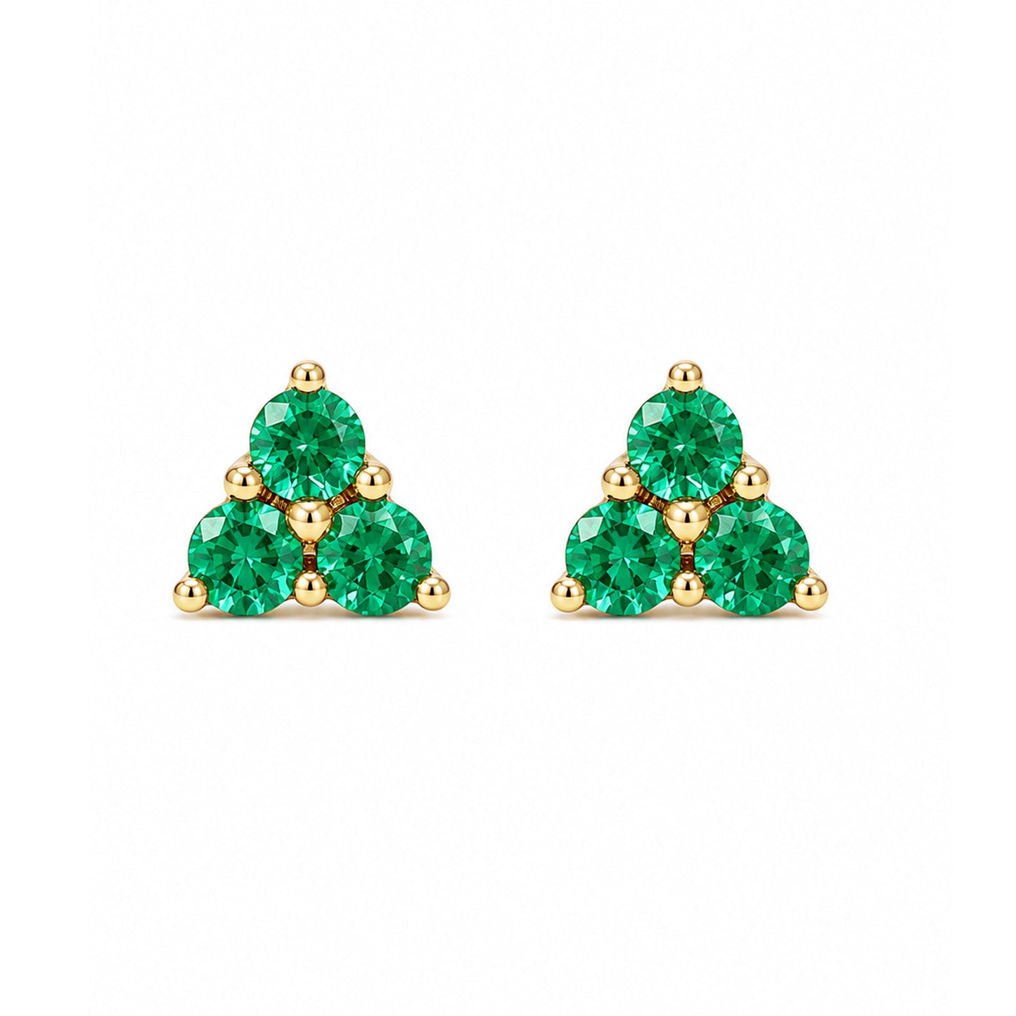 14K Gold Triple Emerald Trinity Cluster Stud Earrings