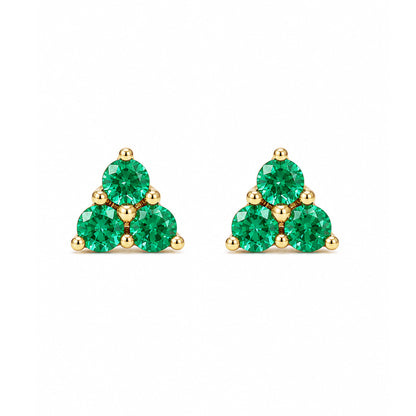 14K Gold Triple Emerald Trinity Cluster Stud Earrings