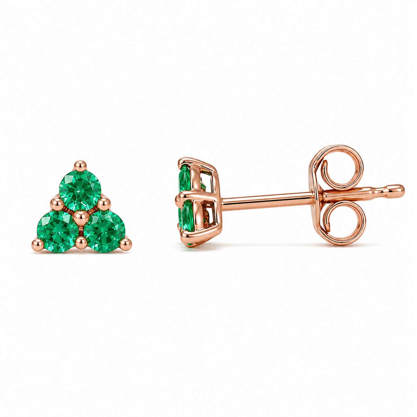14K Gold Triple Emerald Trinity Cluster Stud Earrings