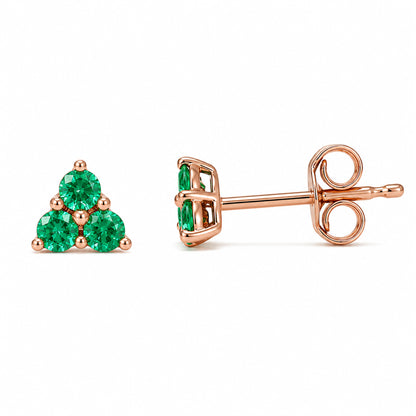 14K Gold Triple Emerald Trinity Cluster Stud Earrings