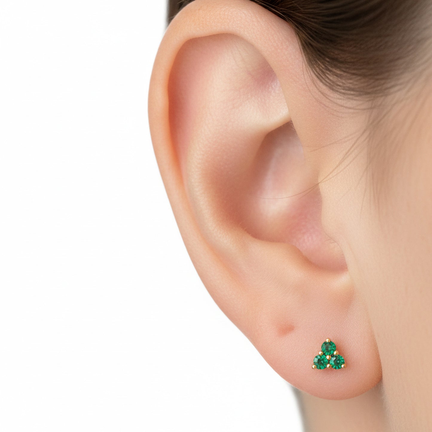 14K Gold Triple Emerald Trinity Cluster Stud Earrings
