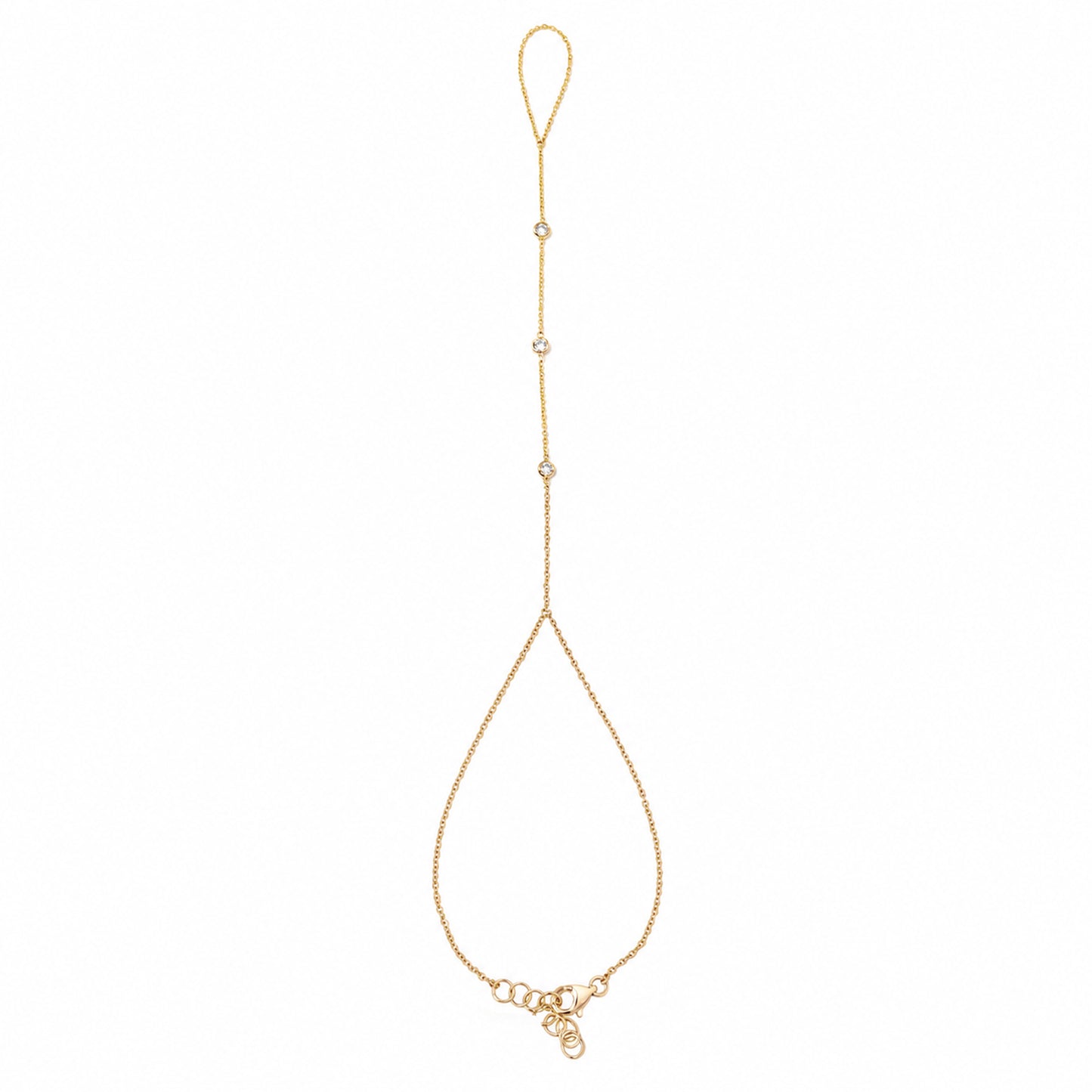 14K Gold Triple Diamond Finger Bracelet
