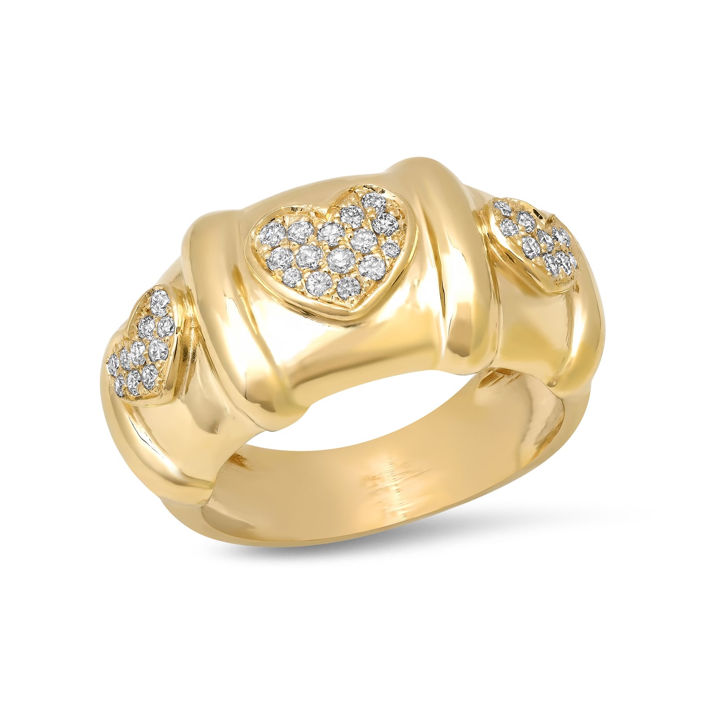 14K Gold Diamond Pavé Heart Past Present Future Ring
