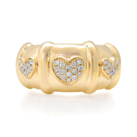 14K Gold Diamond Pavé Heart Past Present Future Ring
