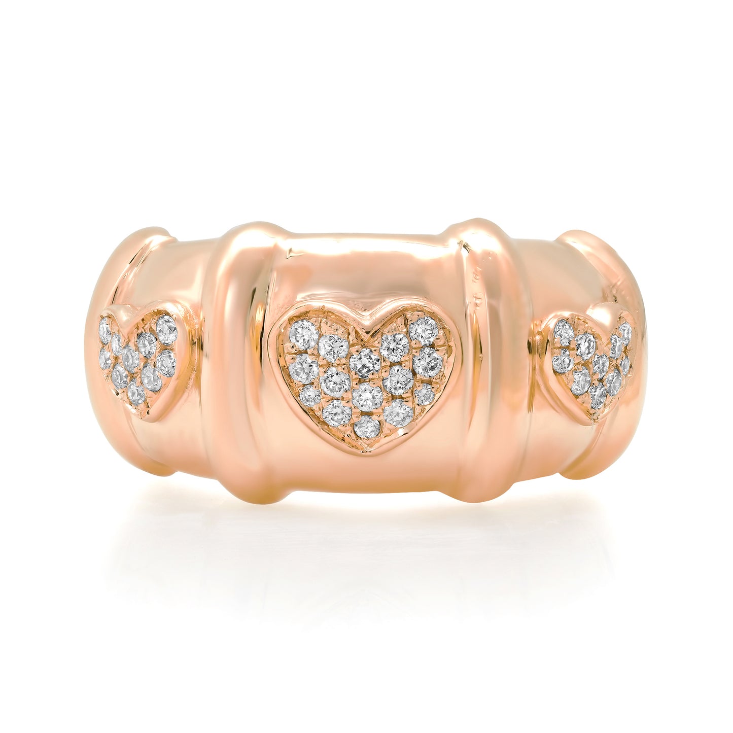 14K Gold Diamond Pavé Heart Past Present Future Ring