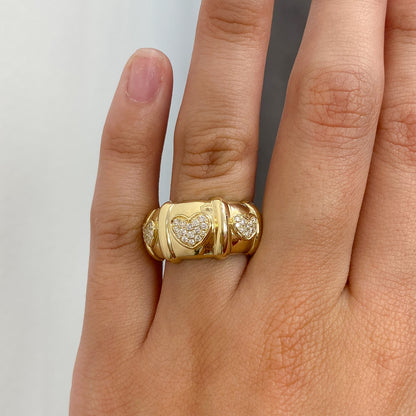 14K Gold Diamond Pavé Heart Past Present Future Ring