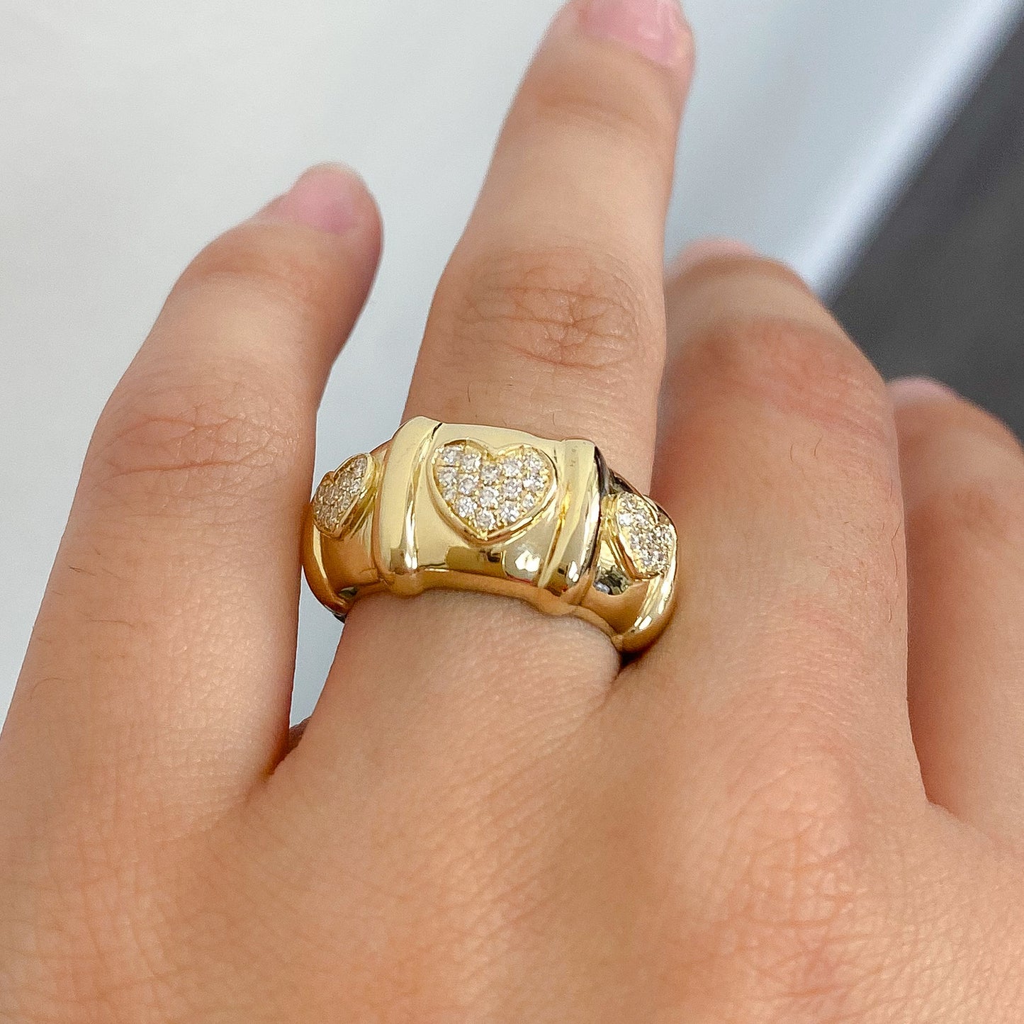 14K Gold Diamond Pavé Heart Past Present Future Ring