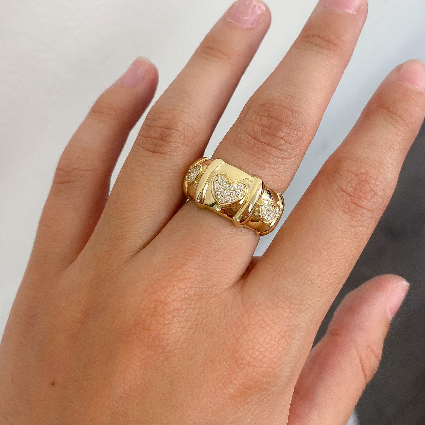 14K Gold Diamond Pavé Heart Past Present Future Ring