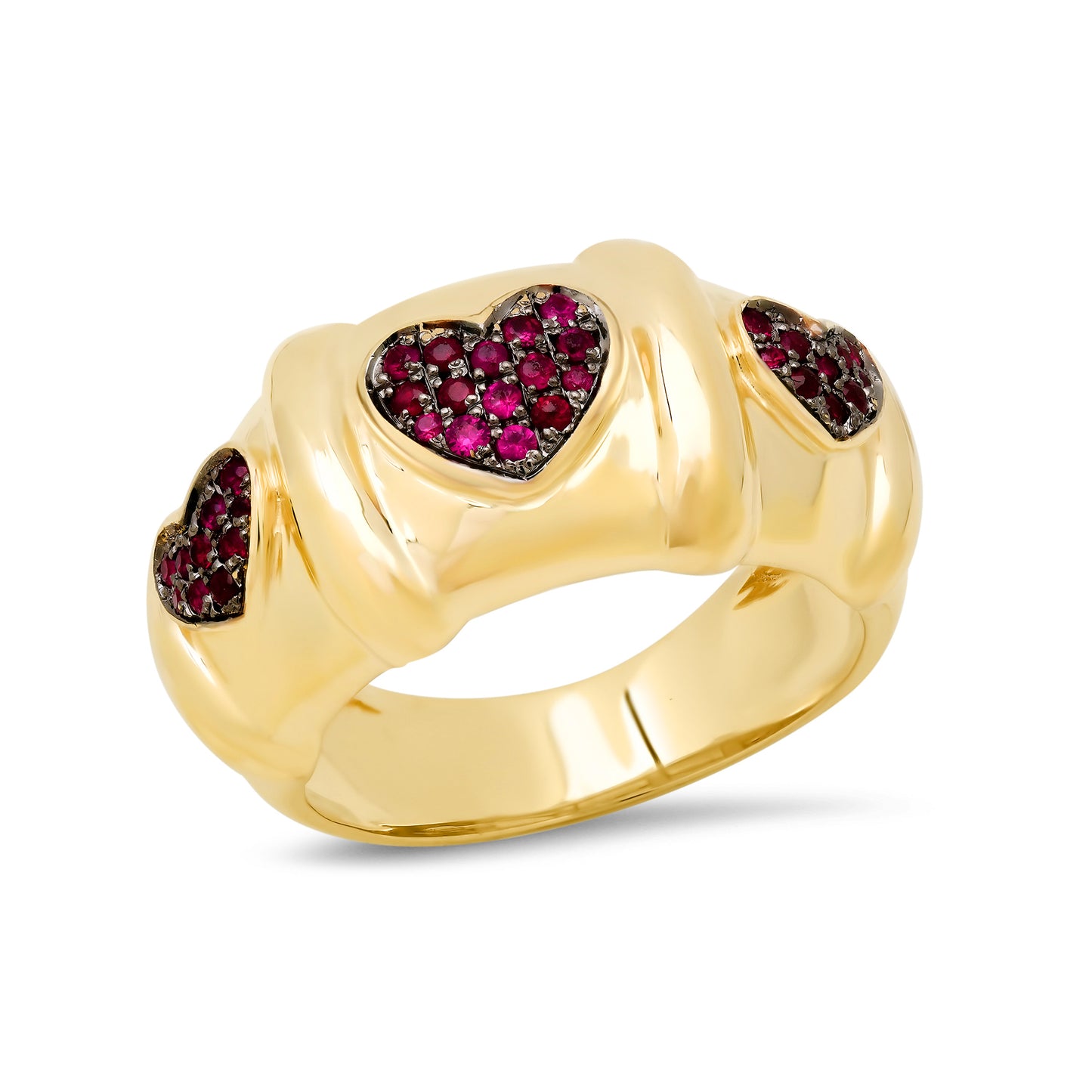 14K Gold Ruby Pavé Heart Past Present Future Ring