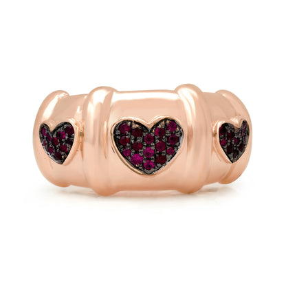 14K Gold Ruby Pavé Heart Past Present Future Ring