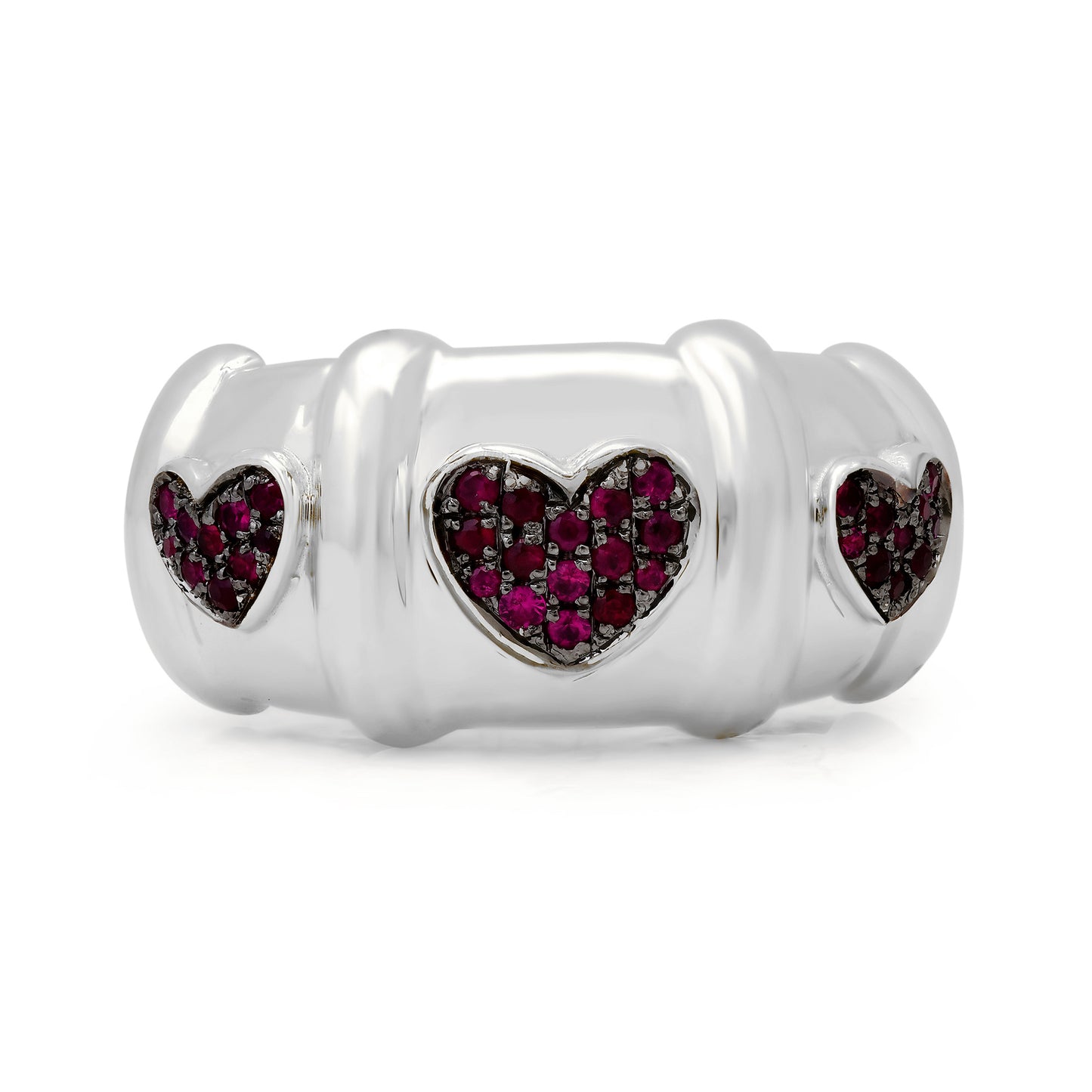 14K Gold Ruby Pavé Heart Past Present Future Ring