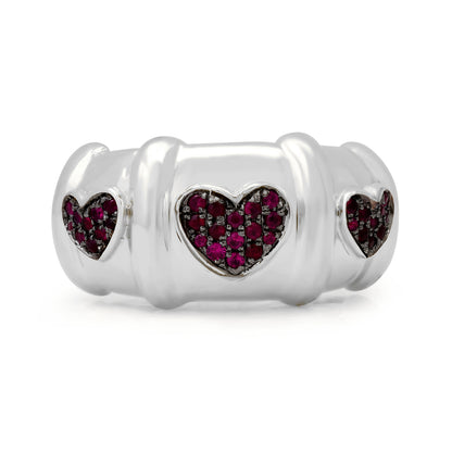 14K Gold Ruby Pavé Heart Past Present Future Ring
