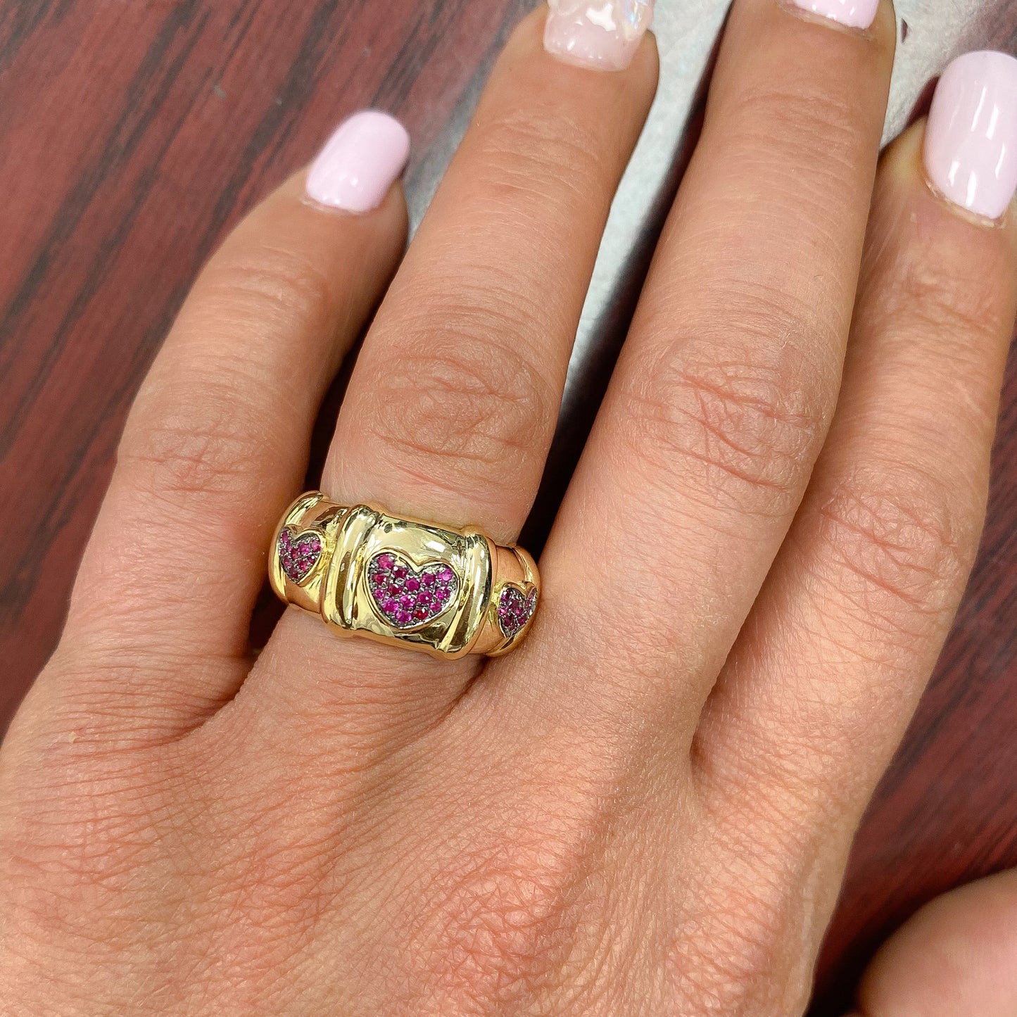 14K Gold Ruby Pavé Heart Past Present Future Ring