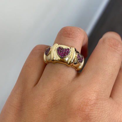 14K Gold Ruby Pavé Heart Past Present Future Ring