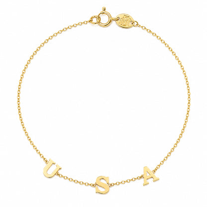 14K Gold Triple Initial Monogram Charm Pendant Bracelet