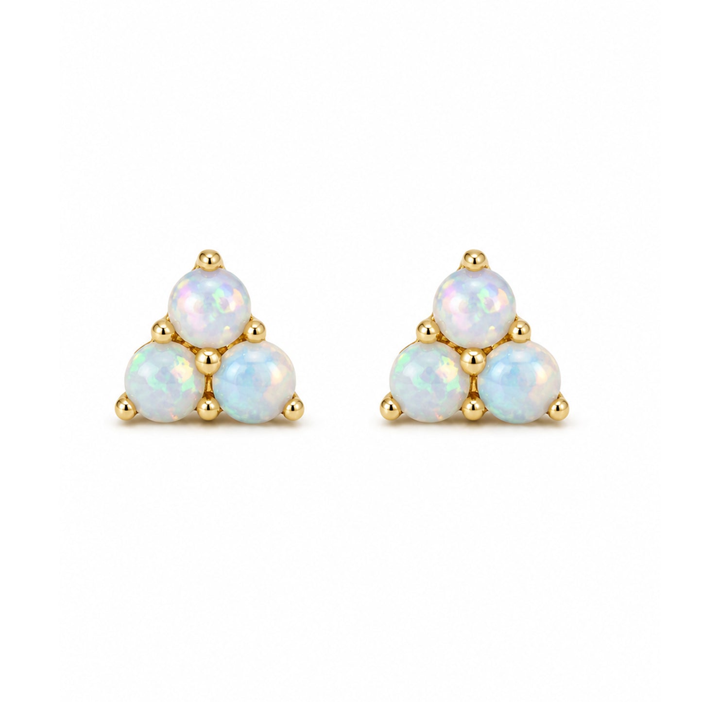 14K Gold Triple Opal Cabochon Trinity Cluster Stud Earrings