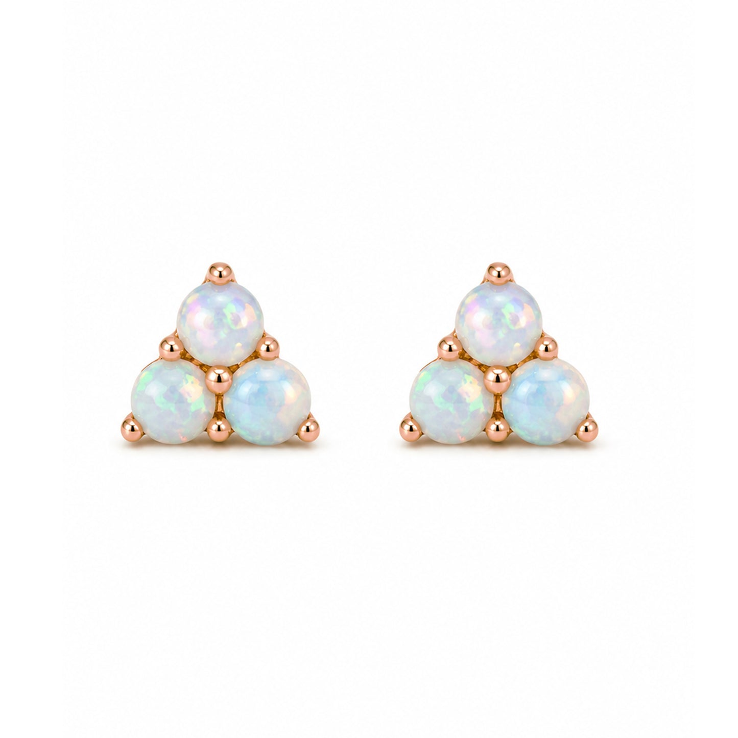 14K Gold Triple Opal Cabochon Trinity Cluster Stud Earrings