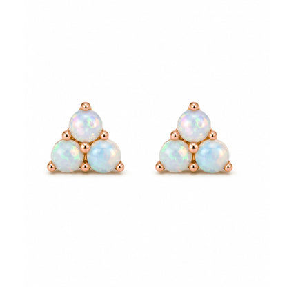 14K Gold Triple Opal Cabochon Trinity Cluster Stud Earrings