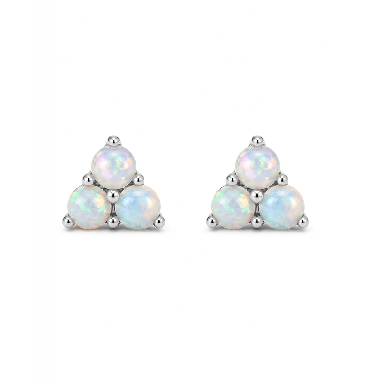 14K Gold Triple Opal Cabochon Trinity Cluster Stud Earrings