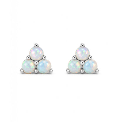 14K Gold Triple Opal Cabochon Trinity Cluster Stud Earrings