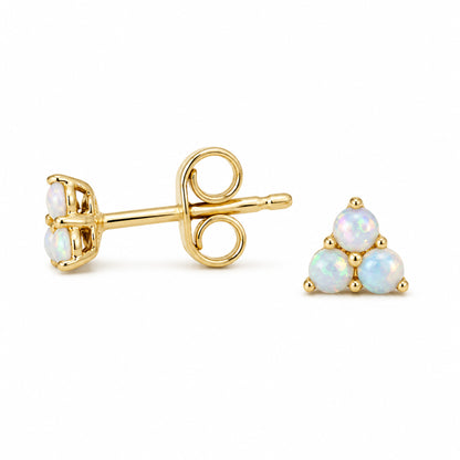 14K Gold Triple Opal Cabochon Trinity Cluster Stud Earrings