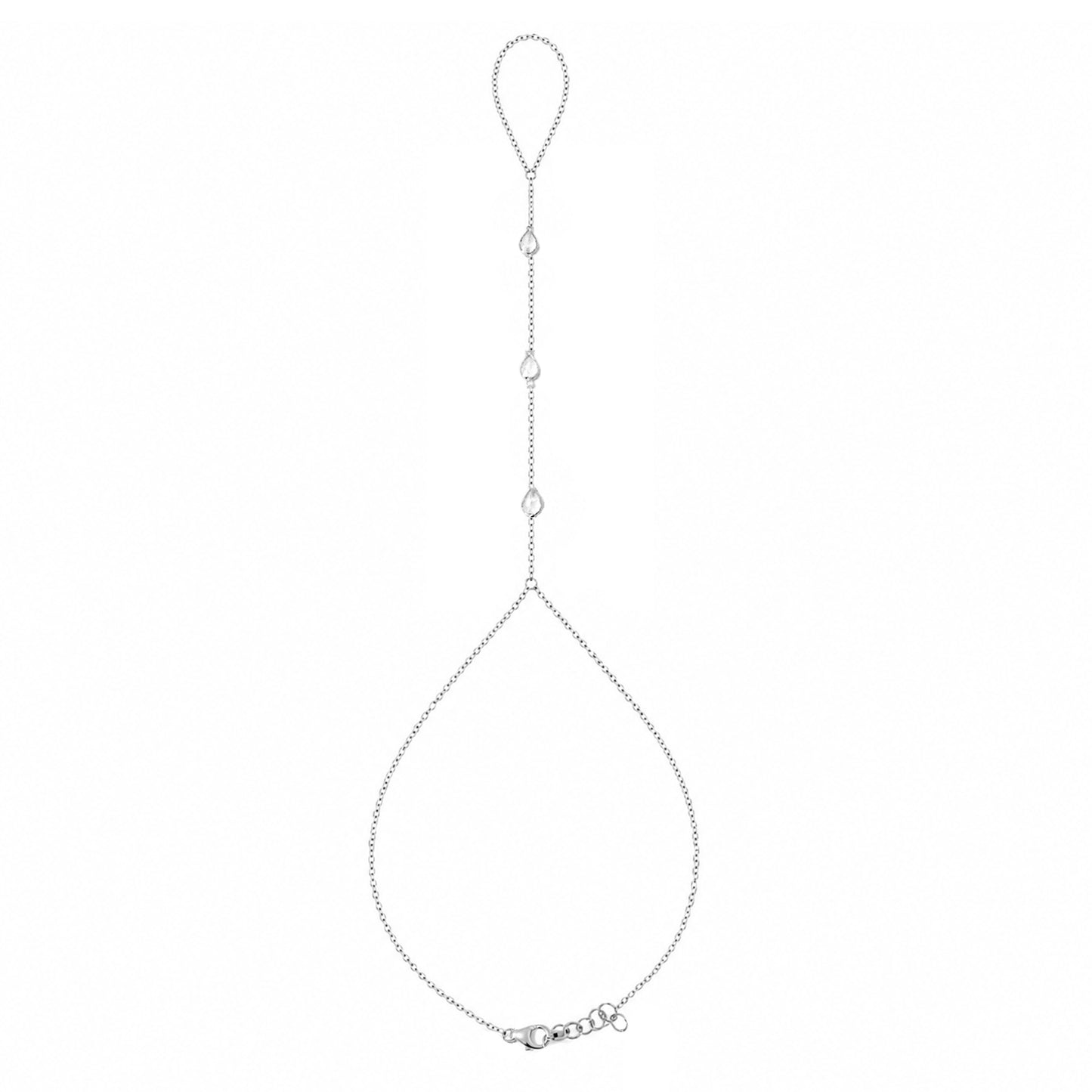 14K Gold Triple Bezel Pear Shape White Sapphire Foot Lariat Ankle Bracelet