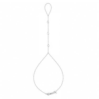 14K Gold Triple Bezel Pear Shape White Sapphire Foot Lariat Ankle Bracelet