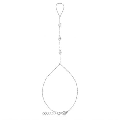 14K Gold Triple Bezel Pear Shape White Sapphire Foot Lariat Ankle Bracelet