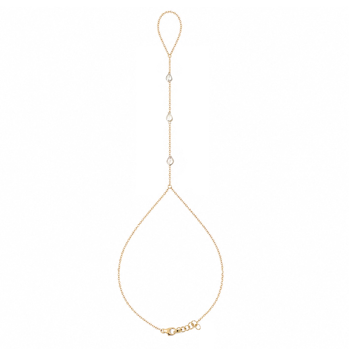 14K Gold Triple Bezel Pear Shape White Sapphire Foot Lariat Ankle Bracelet