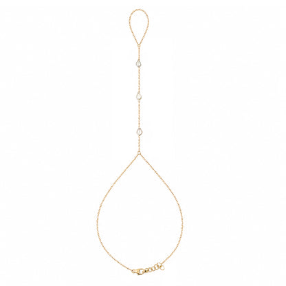 14K Gold Triple Bezel Pear Shape White Sapphire Foot Lariat Ankle Bracelet